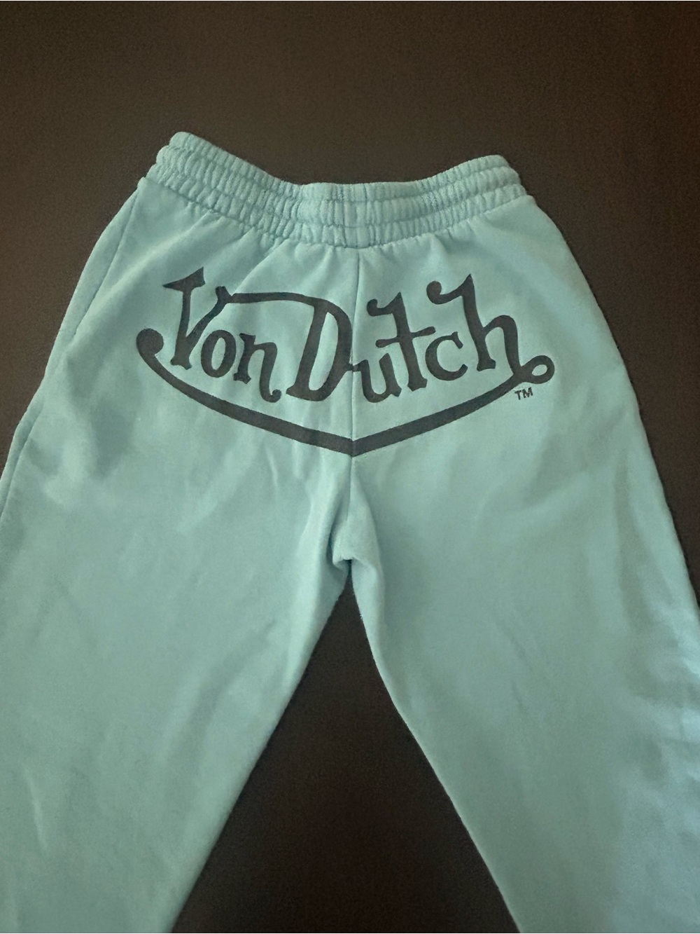 Y2K Von Dutch Skull Rise Graphic Light Blue Streetwear Baggy Sweatpants Size S - Picture 8 of 8